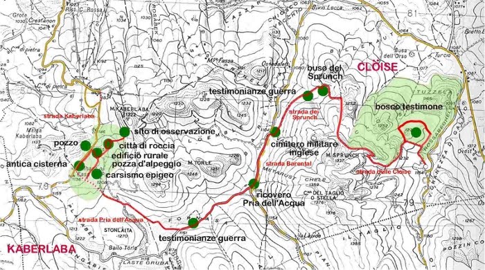 Mappa del sentiero didattico Kaberlaba-Cloise